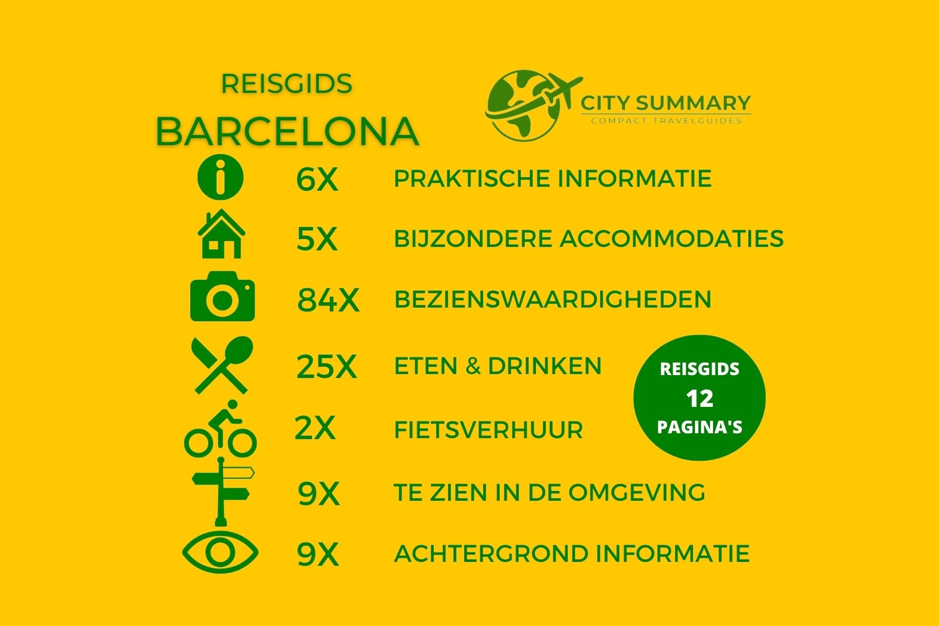 Barcelona Infographic met inhoud van reisgids hoeveel tips per onderwerp