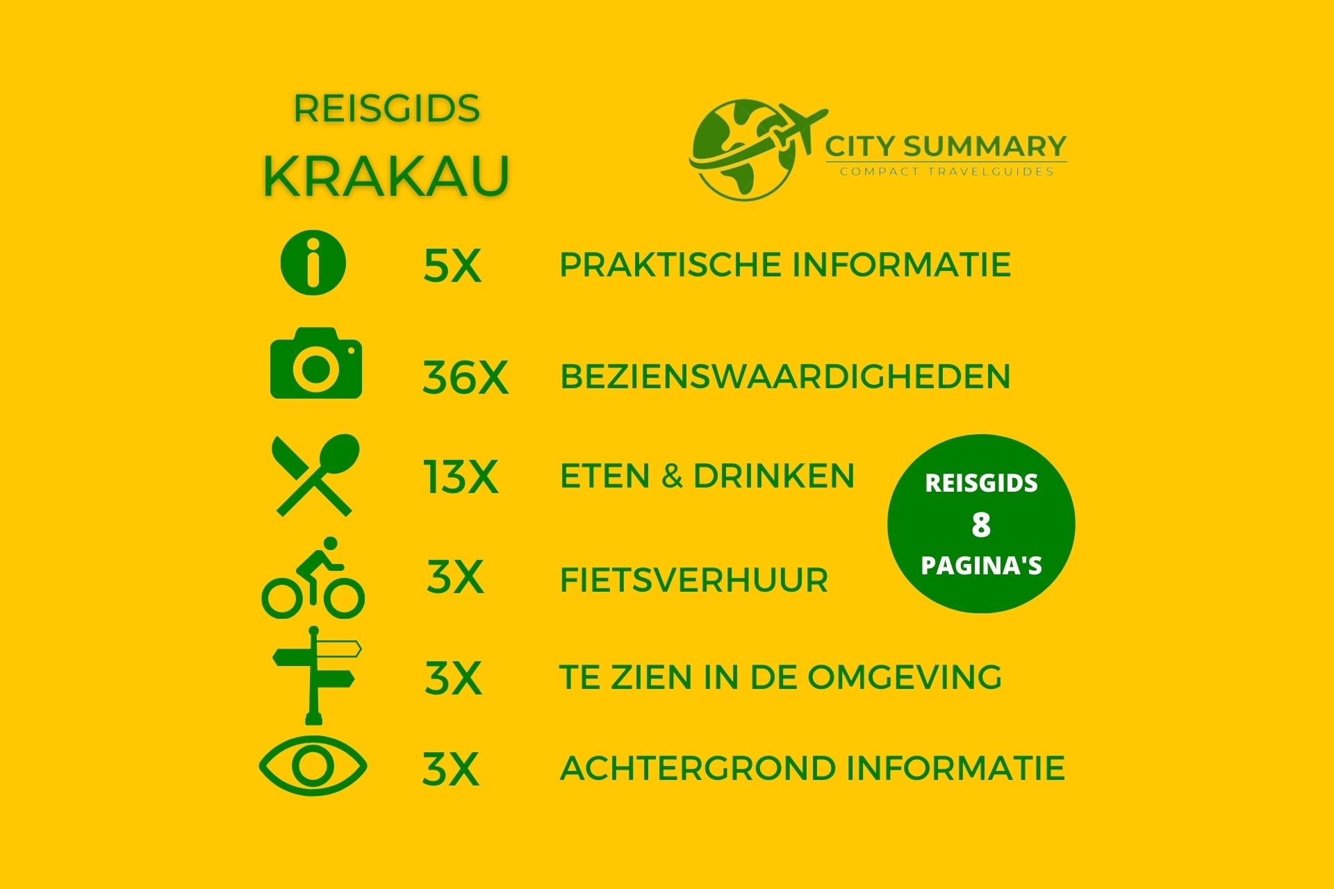 Infographic van de onderwerpen van de reisgids Krakau
