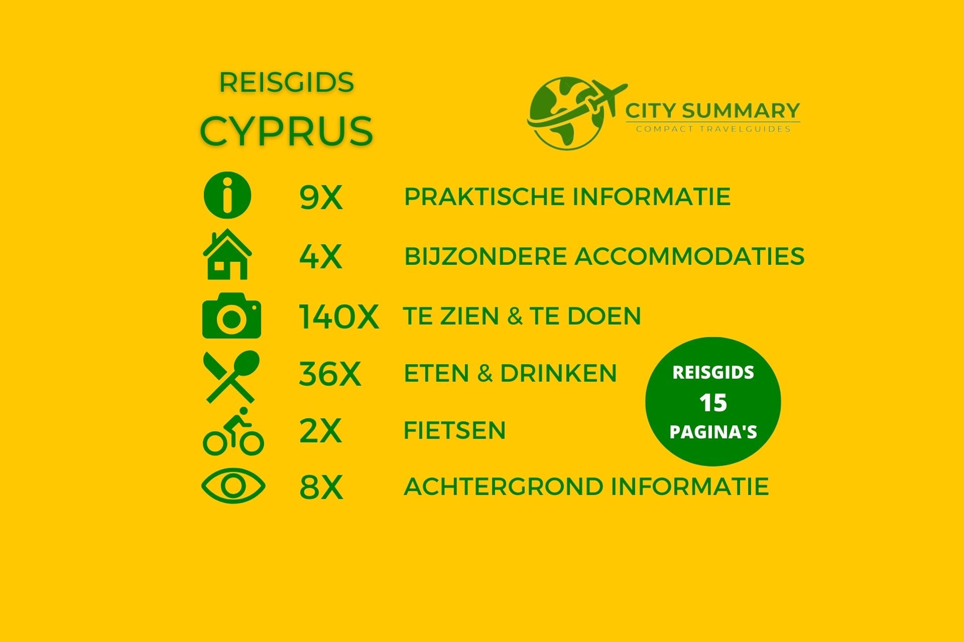 Infographic van de onderwerpen in de reisgids Cyprus