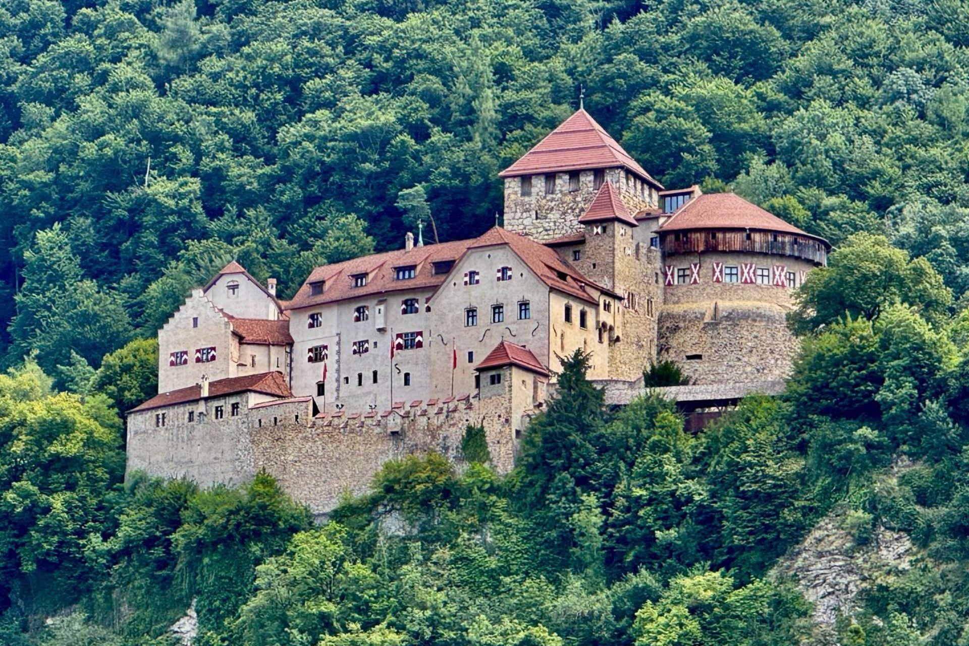 Woning van de prins op de bergwand boven hoofdstad Vaduz