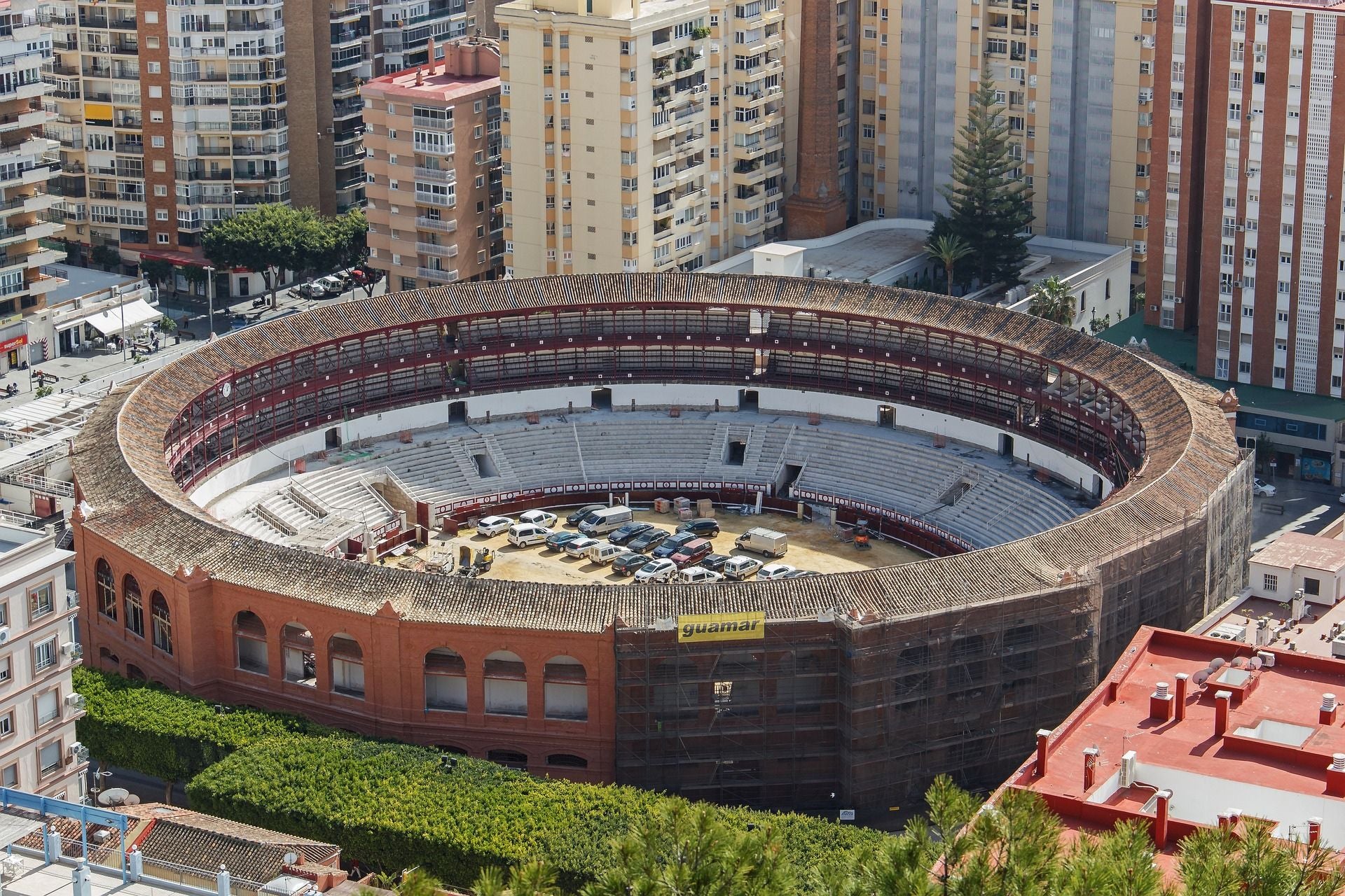 Stierenvechtersarena van Malaga van boven gezien