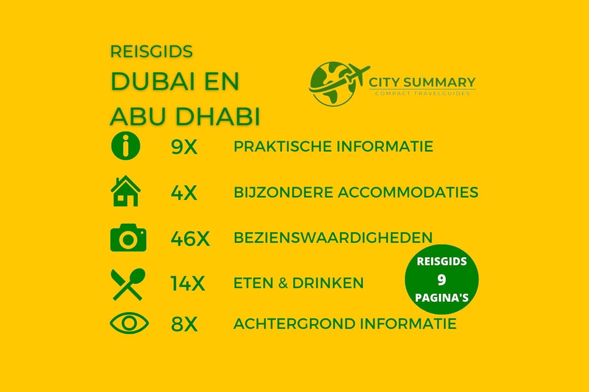 Infographic van de onderwerpen in de Reisgids Dubai en Abu Dhabi