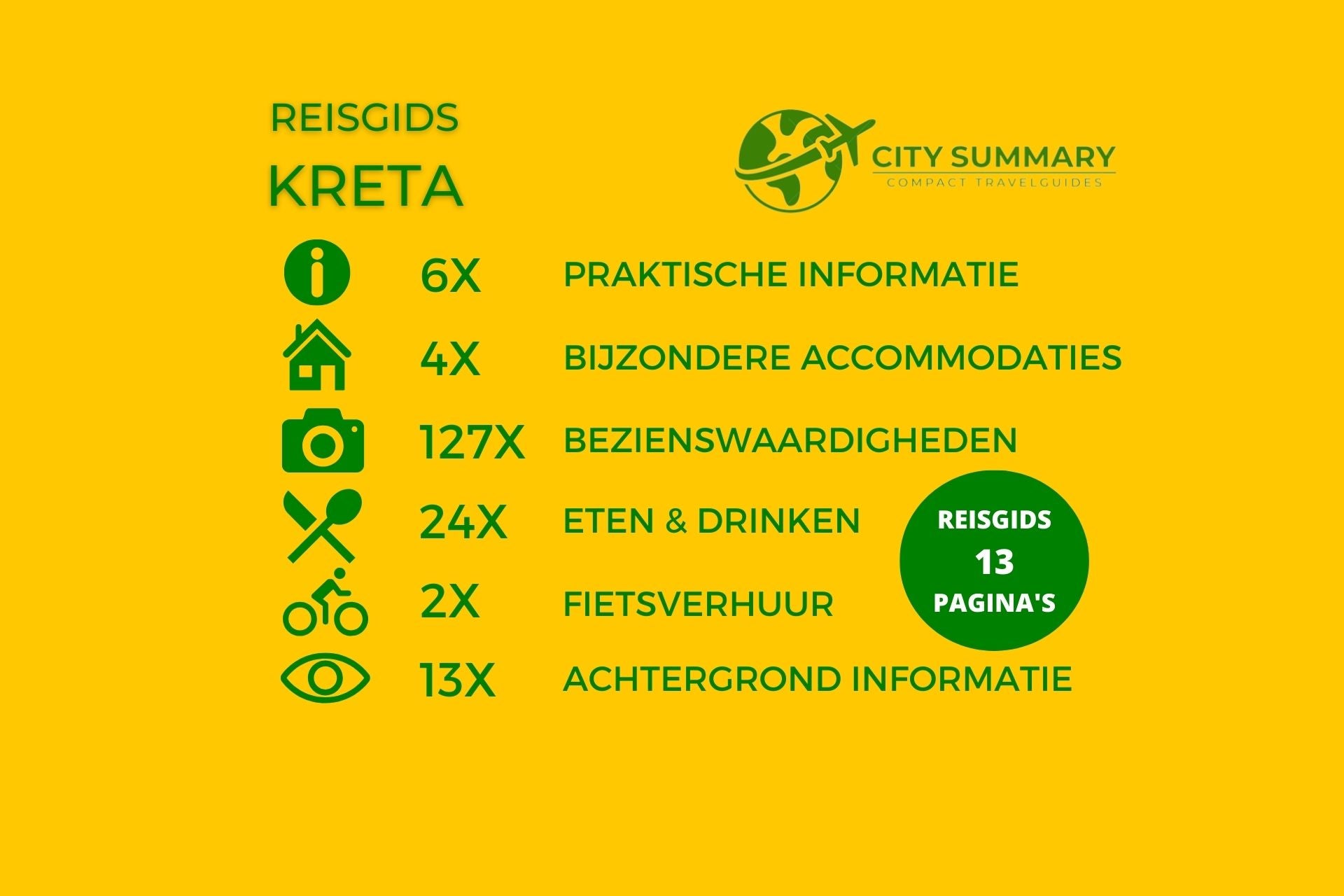 Infographic van de onderwerpen van de reisgids Kreta