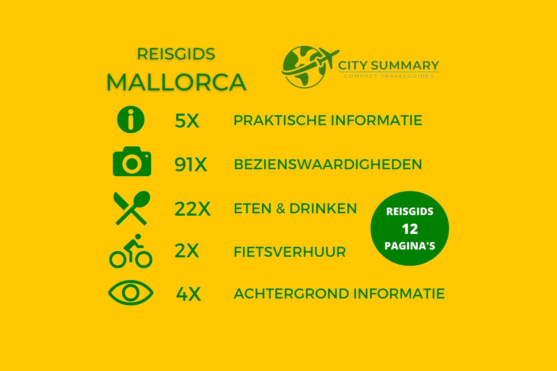 Infographic van de onderwerpen in de reisgids Mallorca