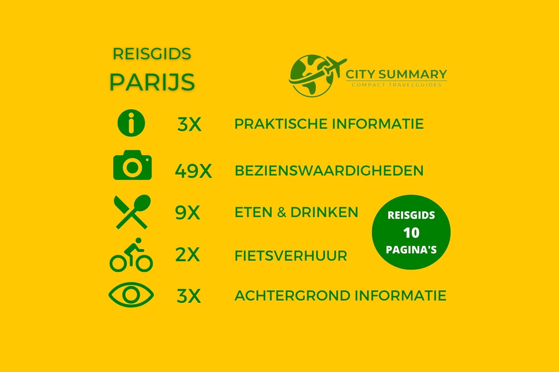 Infographic van de onderwerpen in de reisgids Parijs