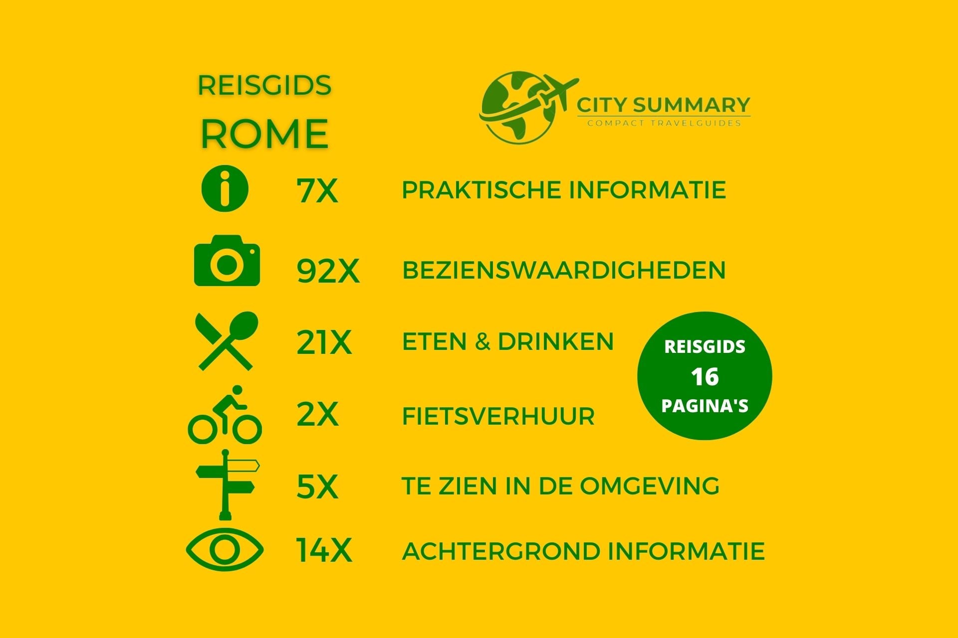 Infographic van de onderwerpen in de reisgids Rome