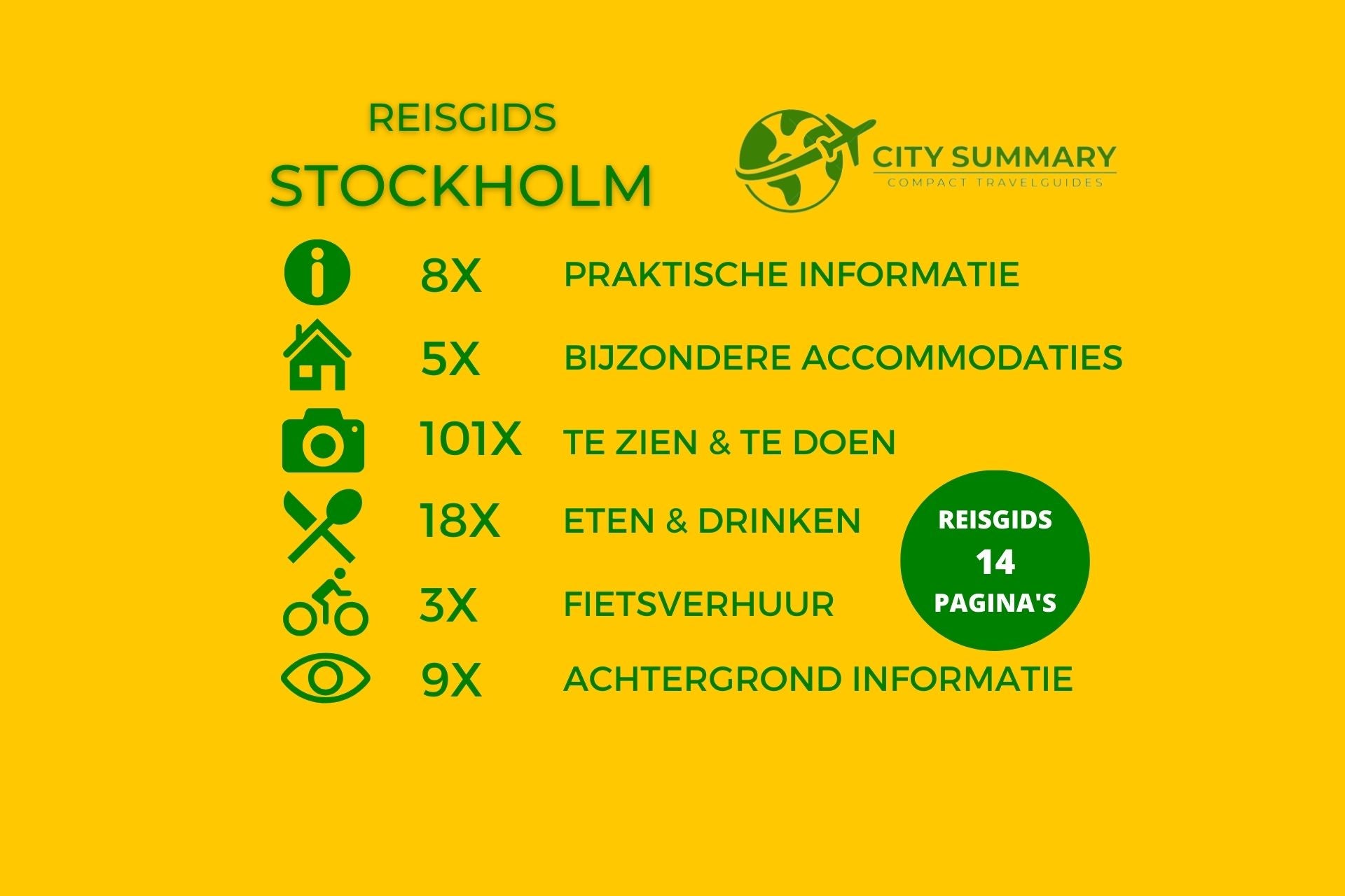 Infographic van de onderwerpen van de reisgids Stockholm