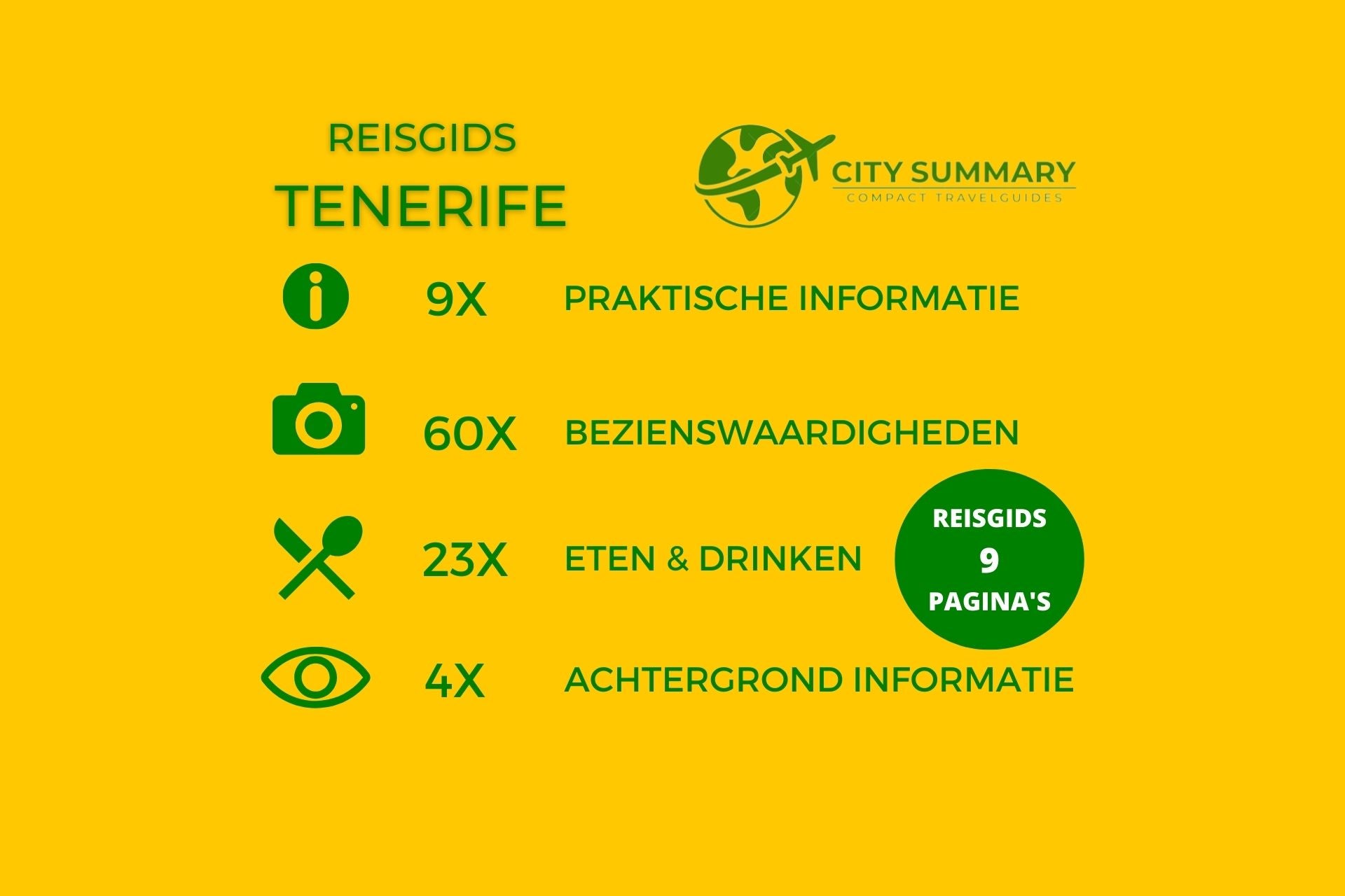 Infographic van de onderwerpen in de reisgids Tenerife