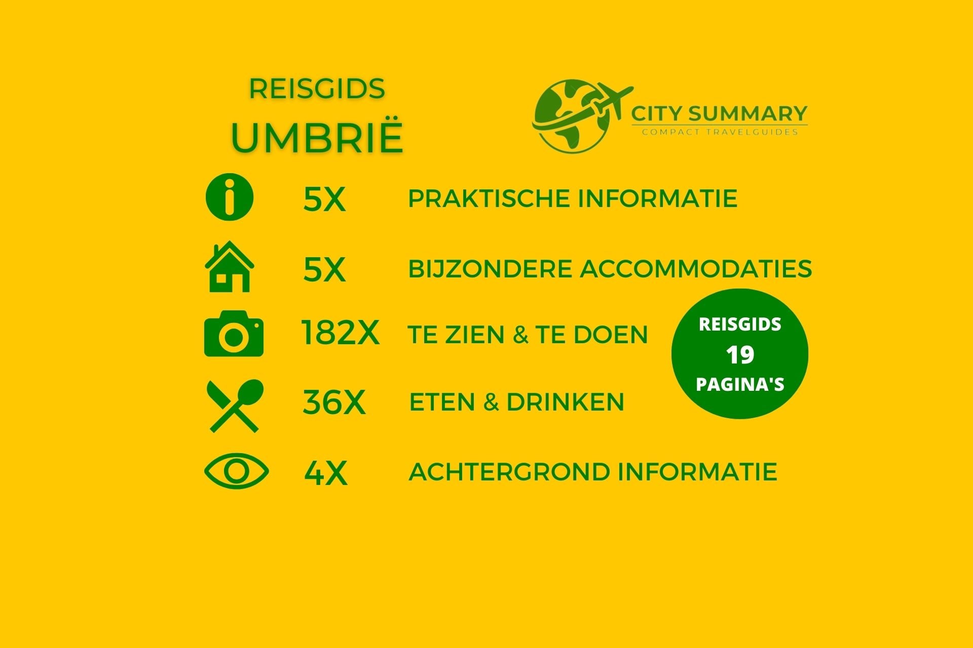Infographic van de onderwerpen in de reisgids Umbrië