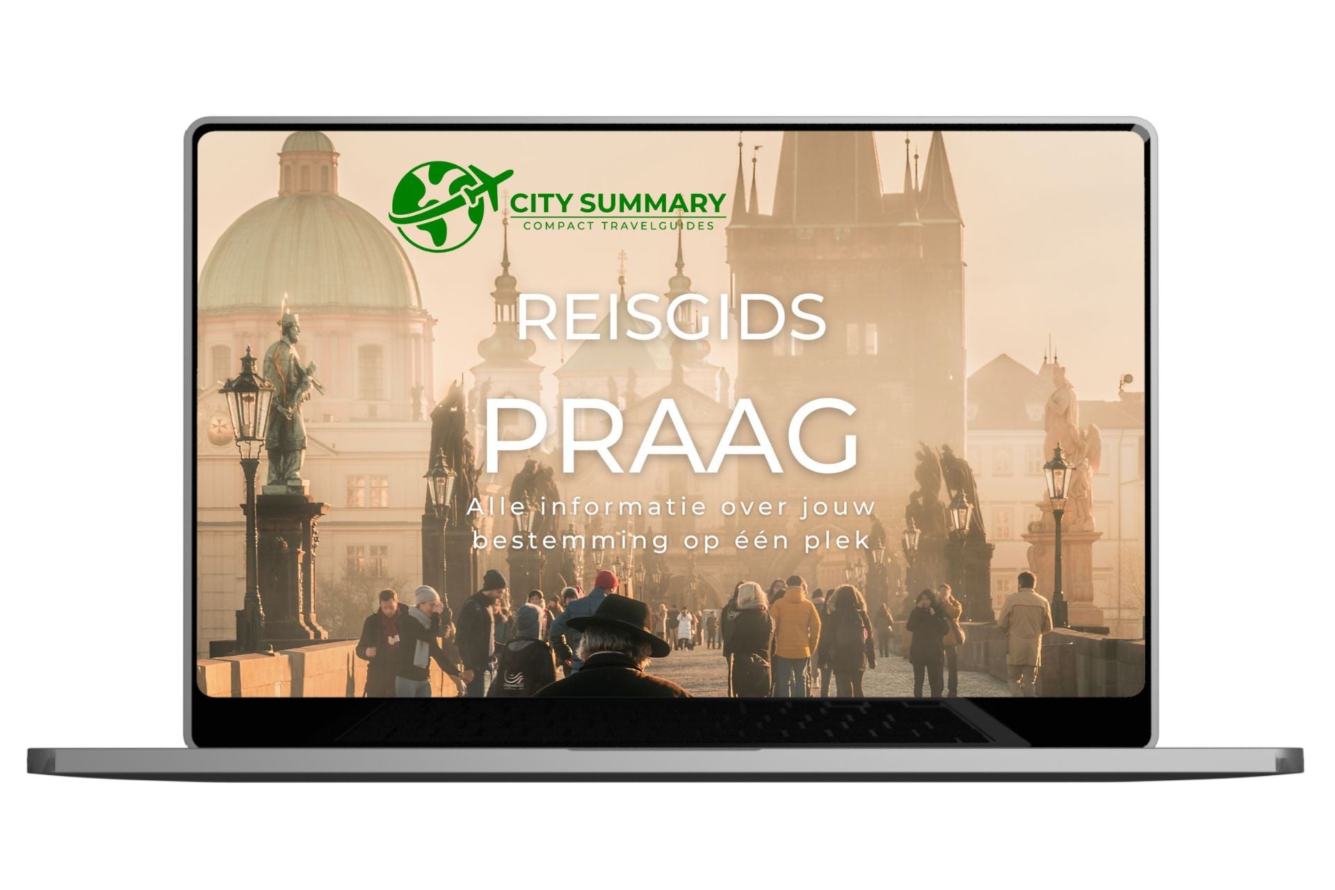 Lees je reisgids op je laptop met reistips bezienswaardigheden over Praag