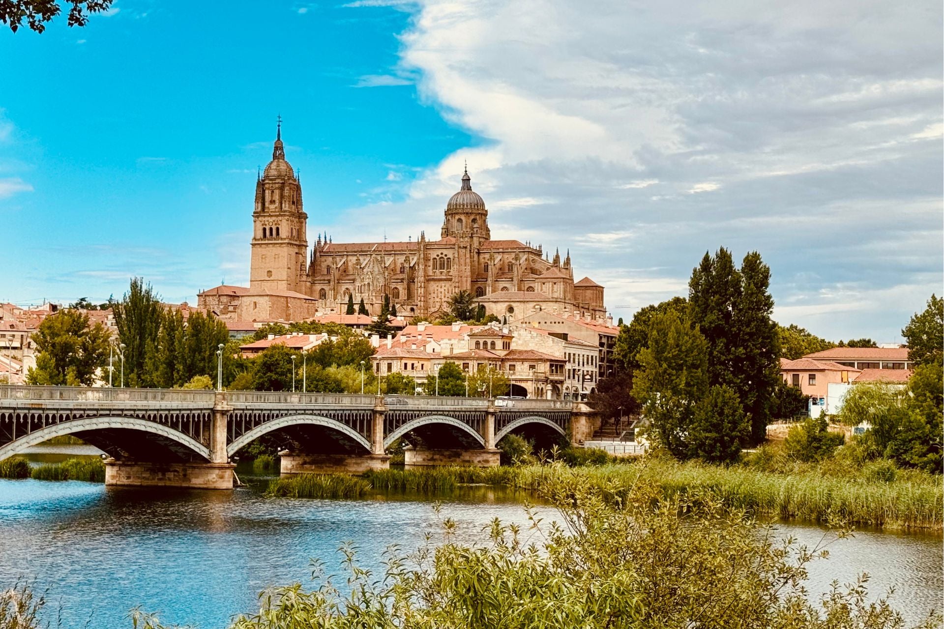 Zicht op Salamanca Spanje brug rivier kathedraal