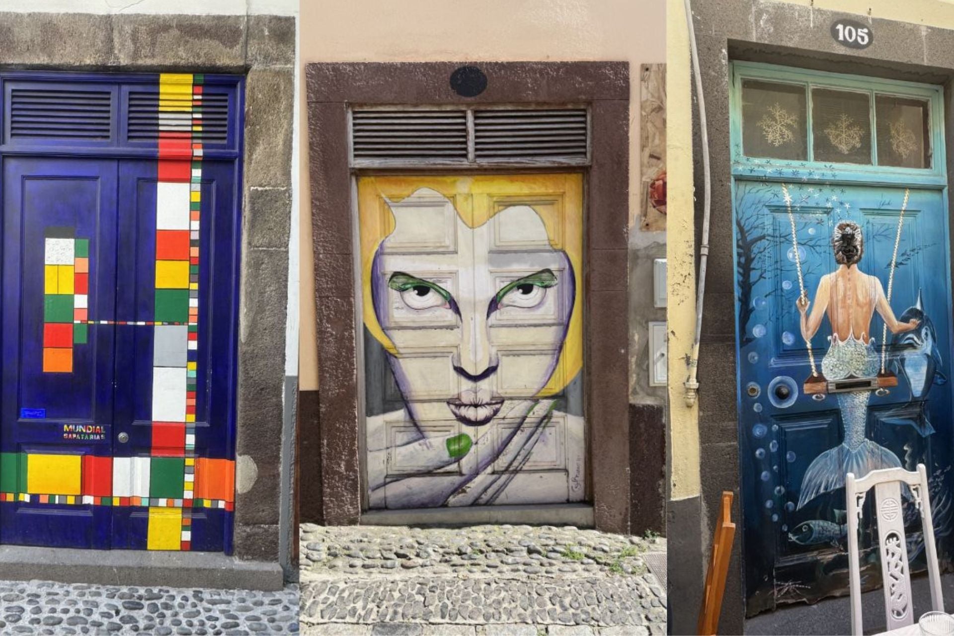 In Funchal zijn veel deuren kleurrijk beschilderd in de gezellige straatjes