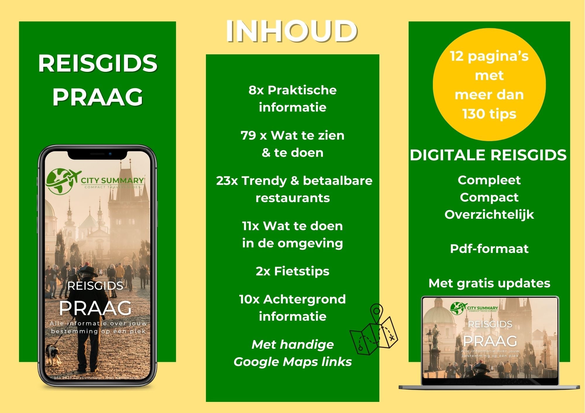 Overzicht van de inhoud van de reisgids Praag met alles wat te doen en te zien in Praag en omgeving